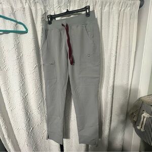 Figs light grey scrub Pants with maroon  Drawstring
